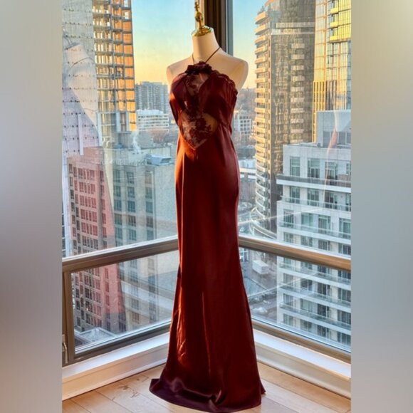 🆕 SELF PORTRAIT 🧿 NWOT Brown Satin Maxi Dress, Sz UK 10 / US 6 - Picture 5 of 16